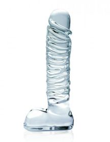 Icicles No. 63 Textured Glass Dildo With Balls 8.5&quot; - Clear - PD2963-00